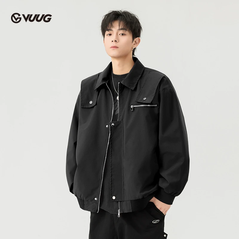 美式夹克男高街拼接设计cleanfit外套男高级感痞帅宽松防风夹克