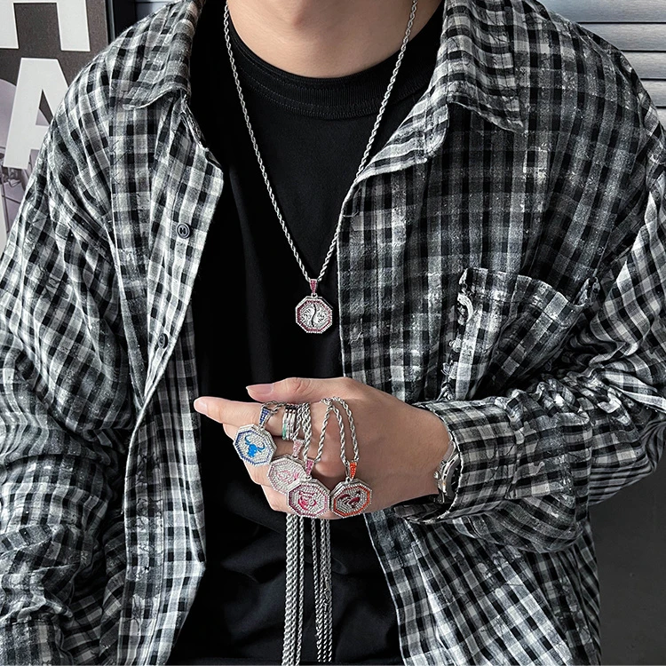 钛钢吊坠 十二生肖符吊坠满钻项链嘻哈男女百搭小众潮流简约潮流