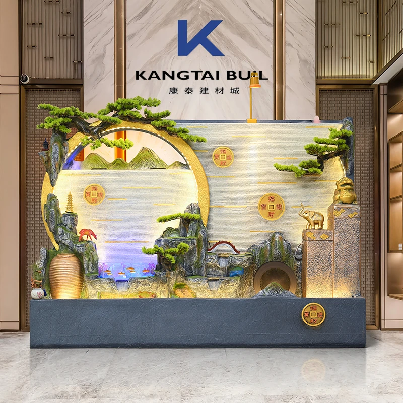 水幕墙流水屏风酒店庭院隔断公司装饰假山流水喷泉循环水造景摆件