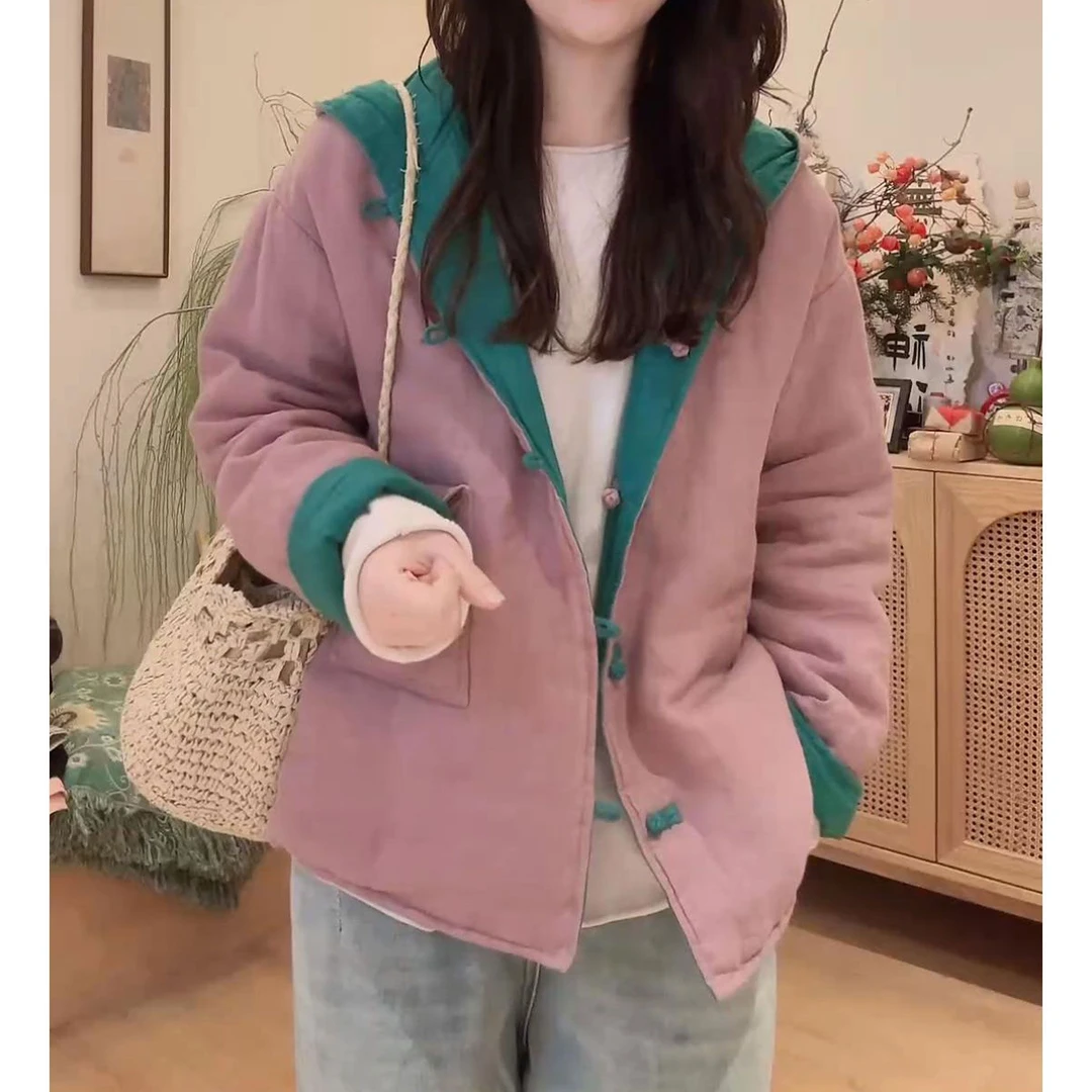 时尚洋气设计感双面穿保暖棉袄外套2025冬季新款气质减龄纯色棉服