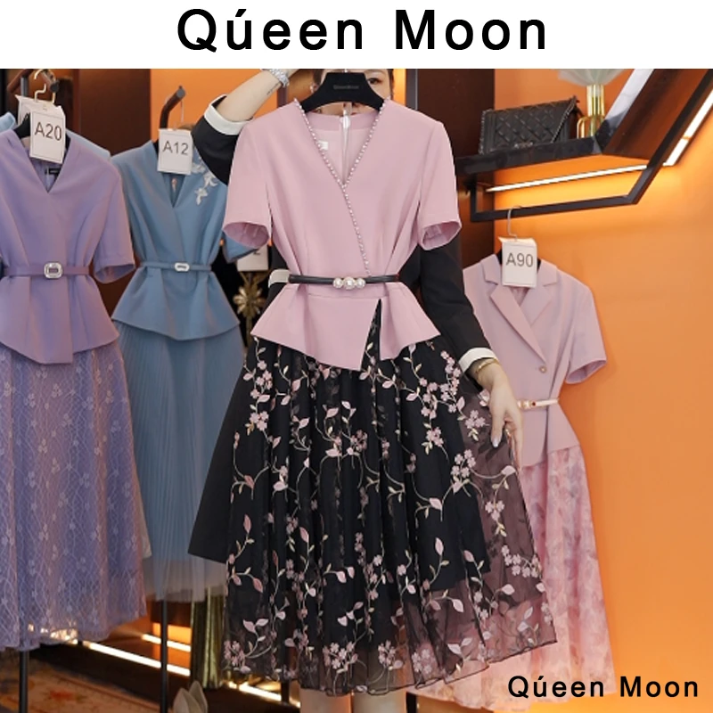 编码A95【QúeenMoon】经典轻奢百搭气质连衣裙拼接长裙 (定制女装)