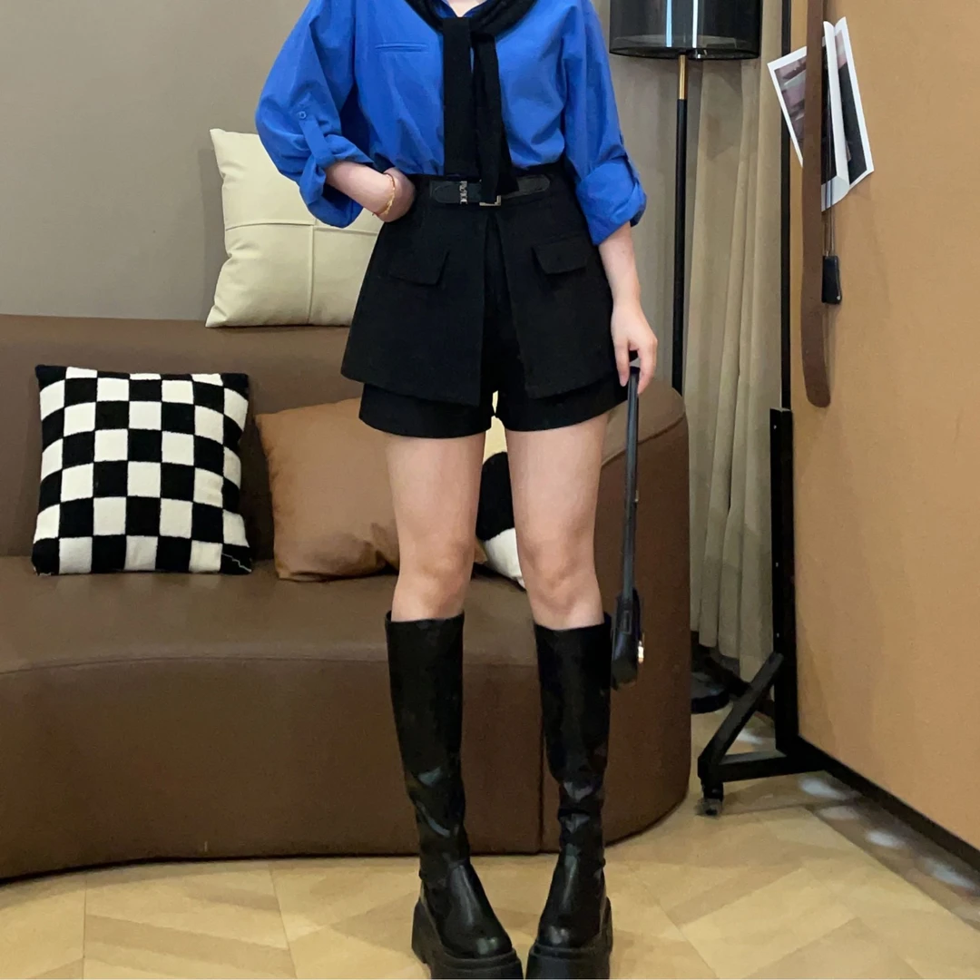 大萌萌 早秋时尚百搭超高腰裙裤小个子微胖显瘦通勤短裤女 0142