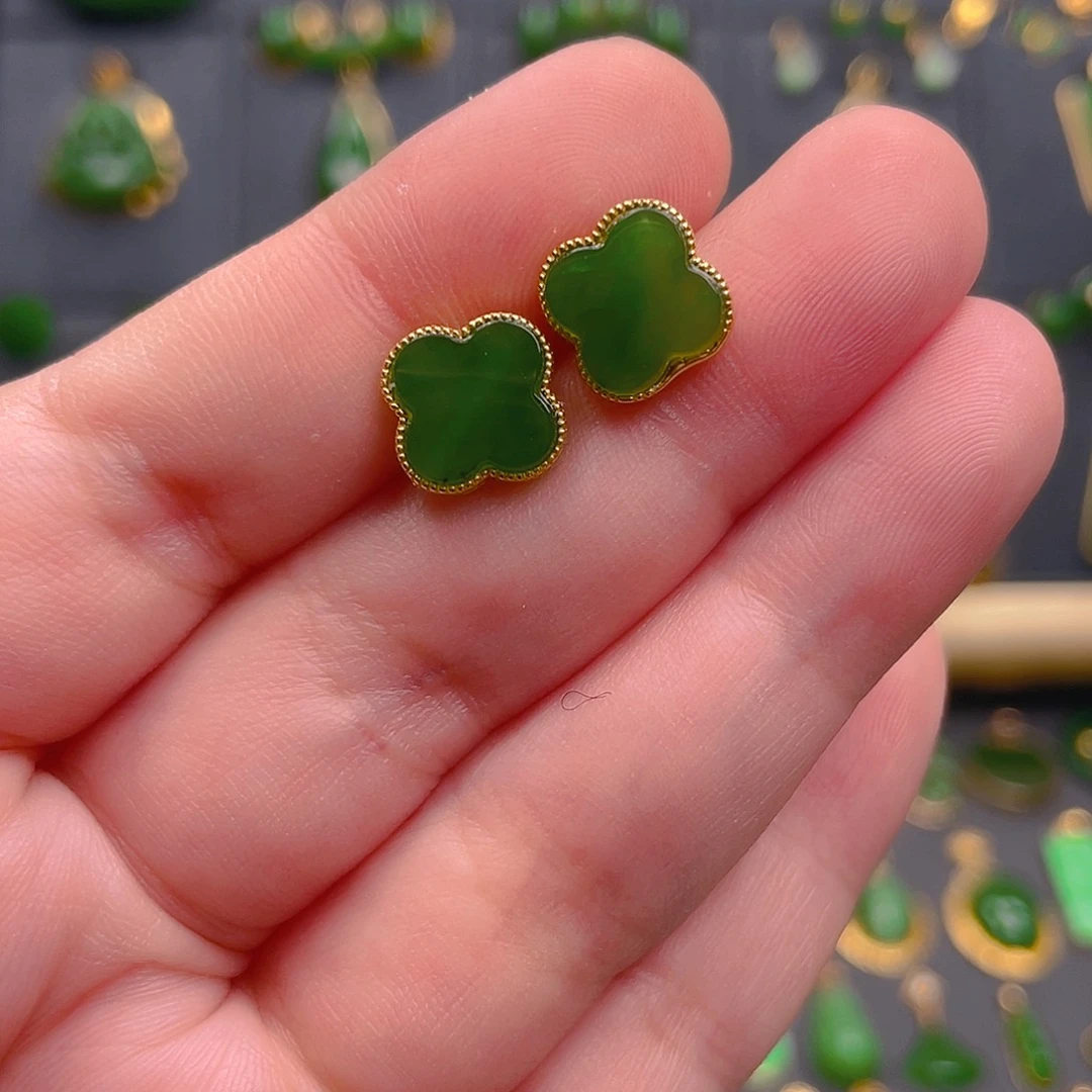 和田玉银S925镶嵌耳饰98