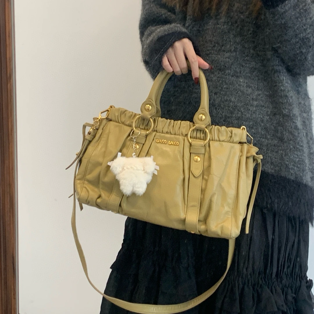 95新 MIU MIU/缪缪 miumiu 姜黄色手提单肩包