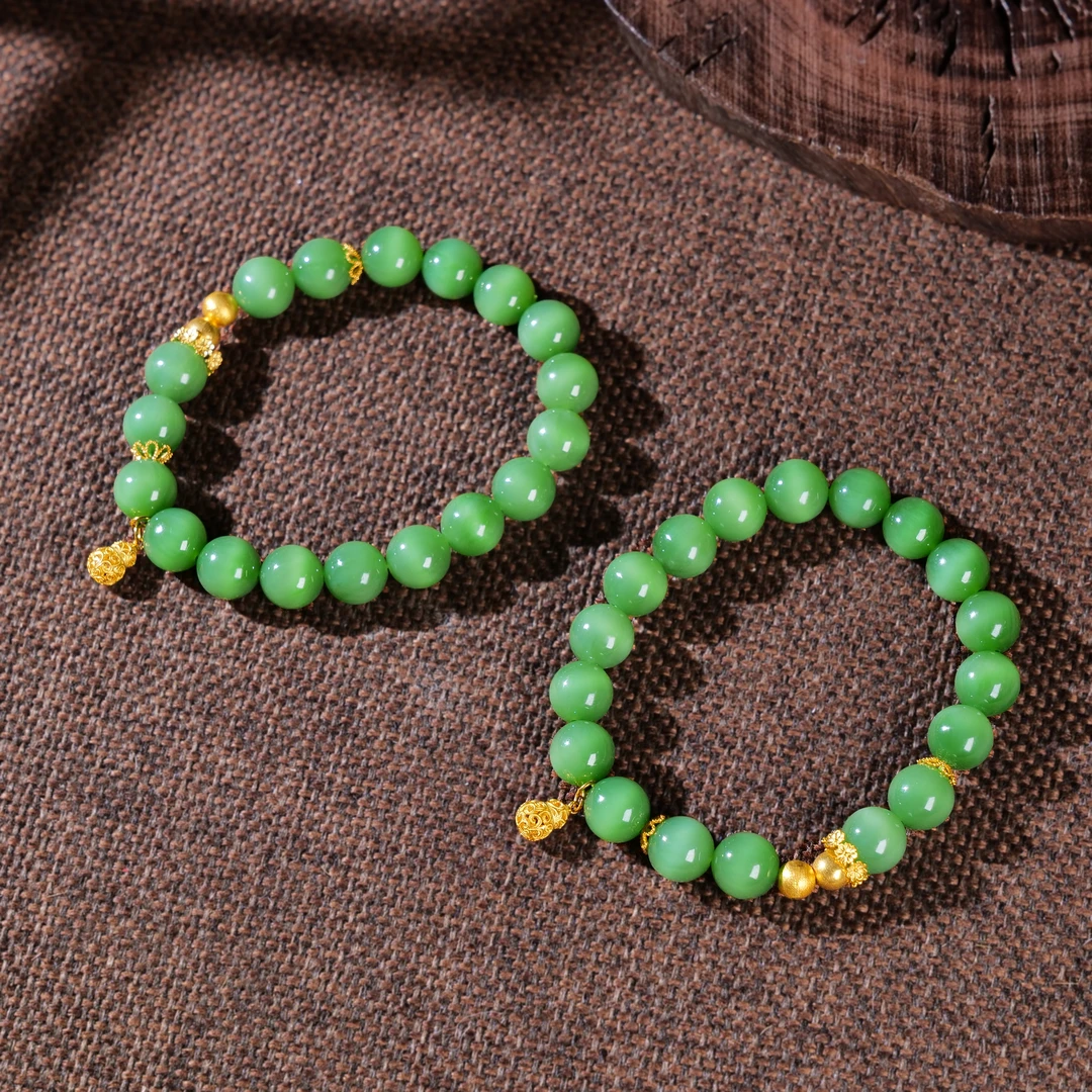 【小雨来了】18k金9.5mm碧玉粉绿手串 玉手串 多样性发一件