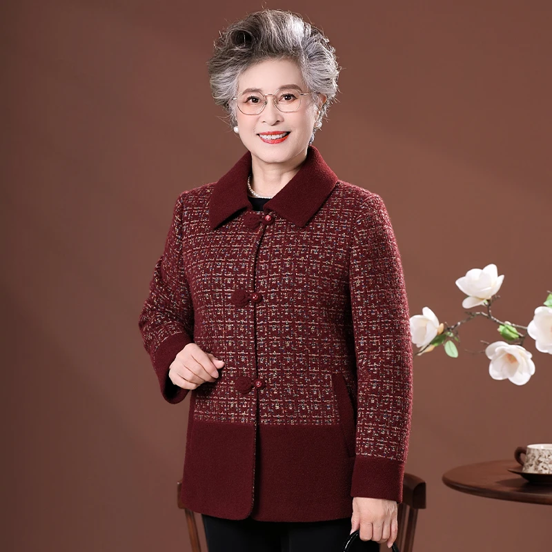 中老年秋冬呢子妈妈装时尚毛呢外套女60岁70老人奶奶太太秋装衣服
