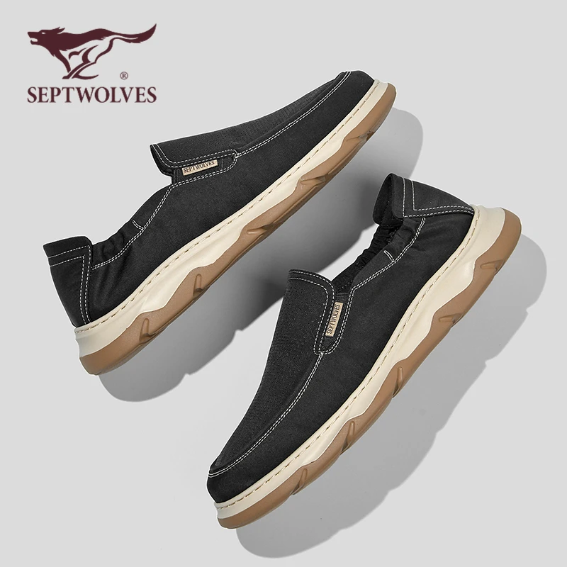 七匹狼男鞋秋季轻便软底休闲老北京布鞋男士一脚蹬薄款透气帆布鞋