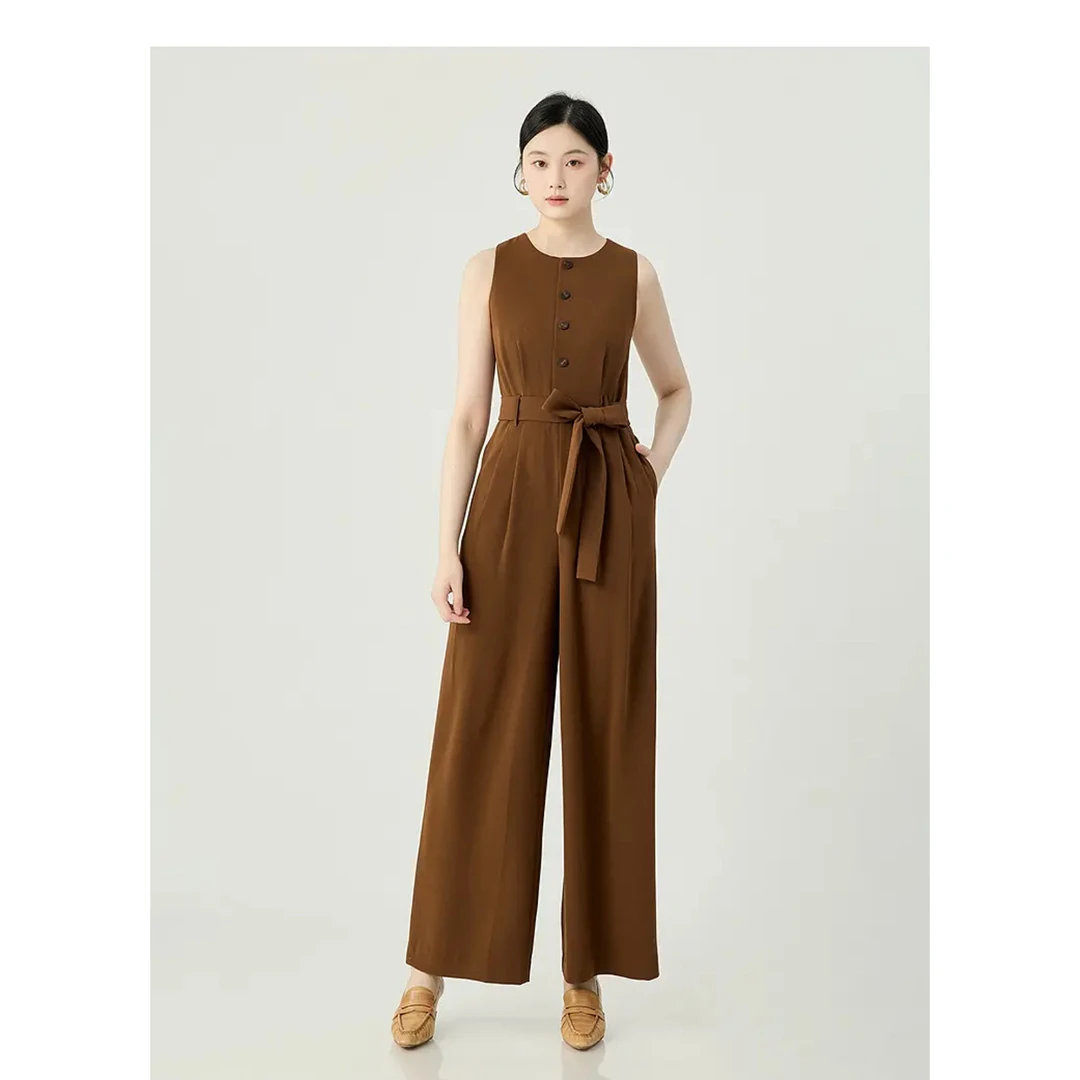 阿玛施AMASS 品质女装轻通勤气质圆领无袖高腰宽松连体裤510012