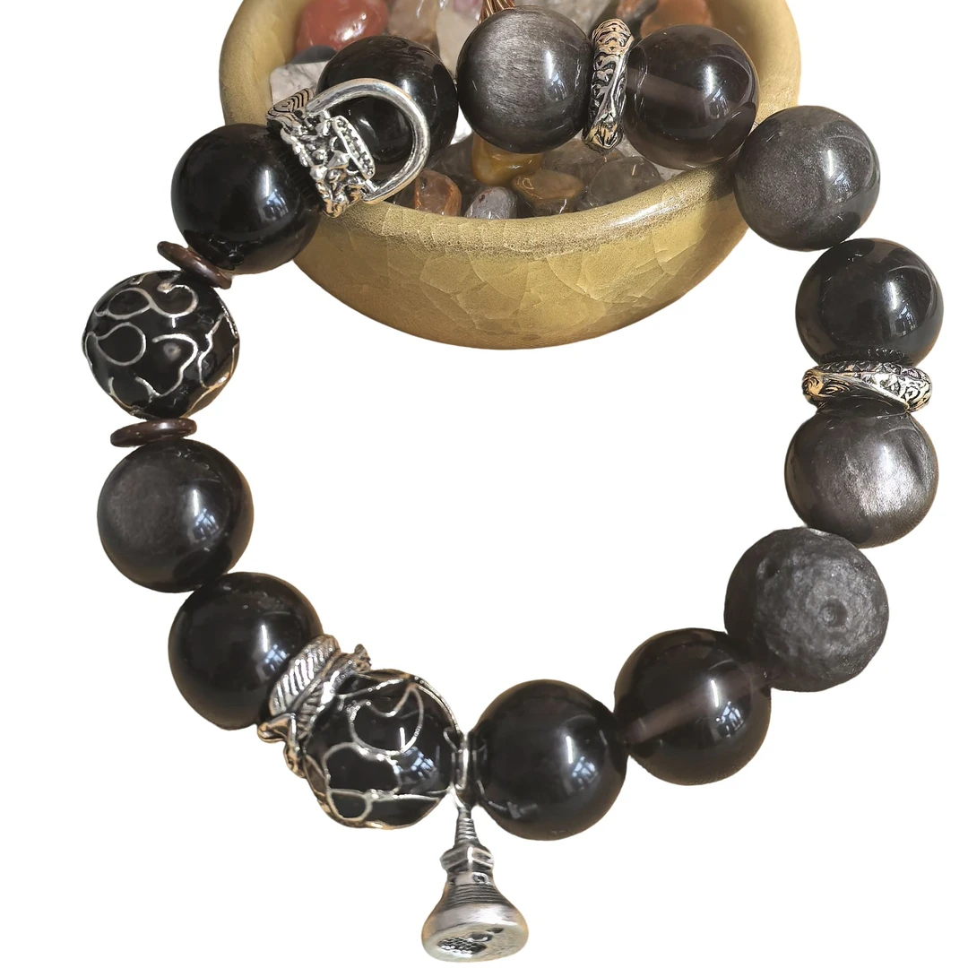 北京文创正品银曜石琉璃男女手链