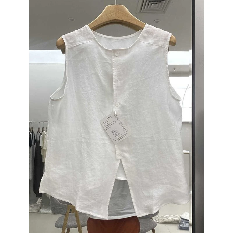 一眼就爱上的~温柔时尚纯色单排扣圆领无袖背心百搭上衣女夏季