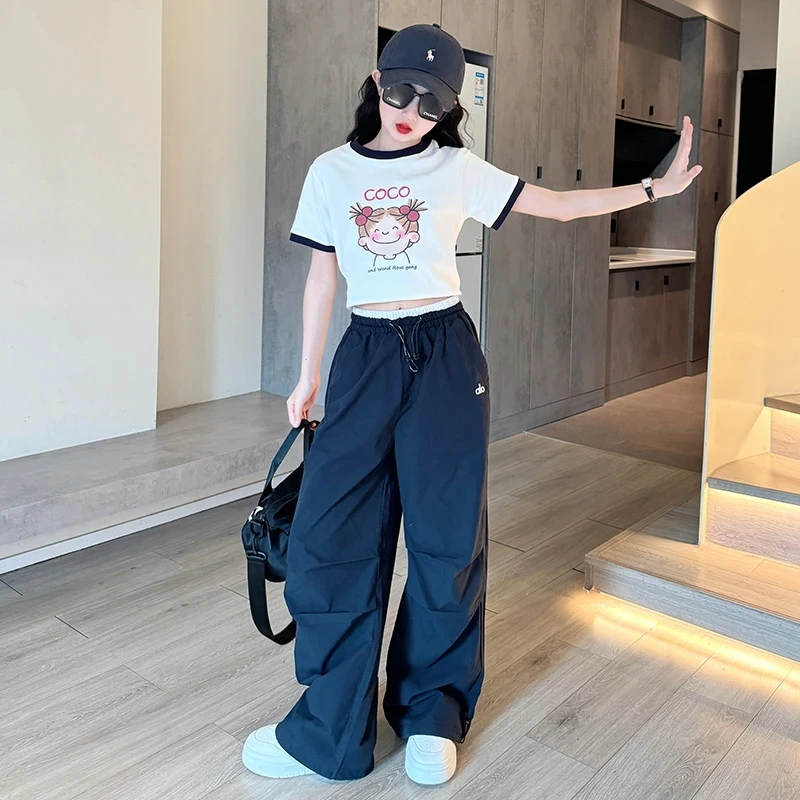 现货女童夏季裤子款中大童速干工装裤女孩洋气套装夏装儿童休闲裤