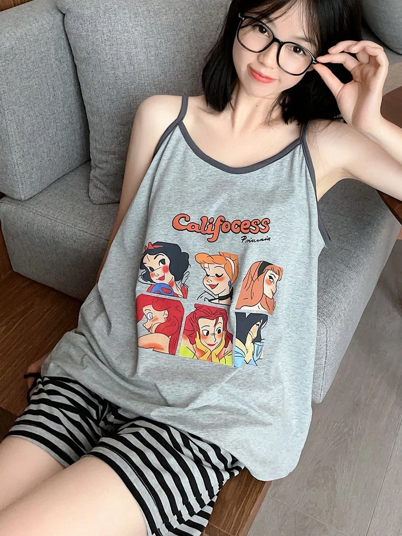 吊带灰色条纹韩国网红风少女睡衣女2025年夏季新款家居服宽松