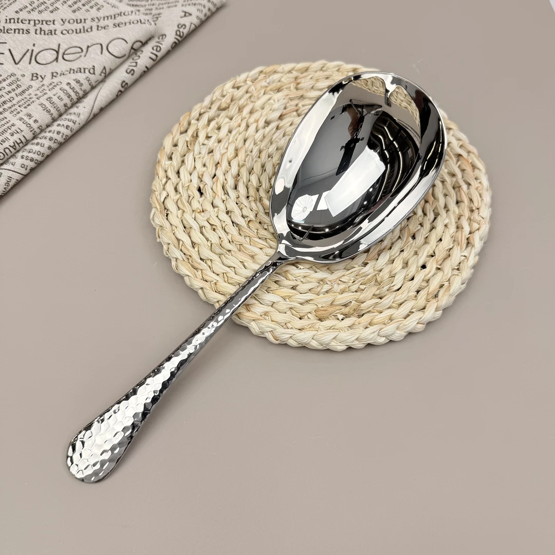 18-10钢锤点大公用勺加厚精致大头勺长柄加深复古喝汤勺分餐勺