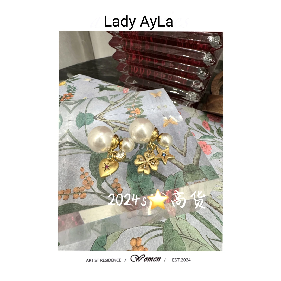 铜合金仿珍珠耳饰 CD五角星爱心花花轻奢时尚耳钉AL1044