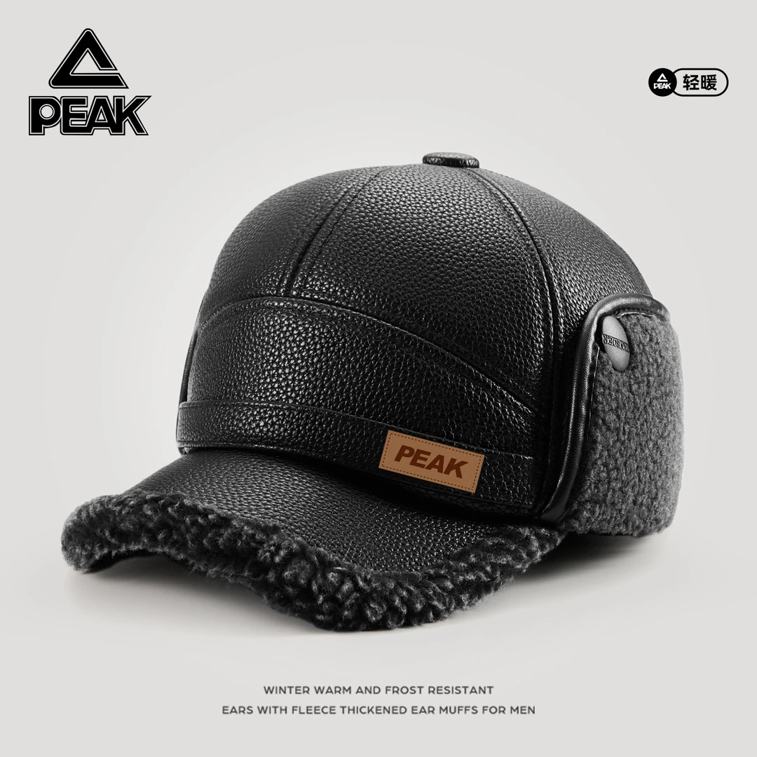 匹克帽子男加绒保暖爸爸老人皮帽2025新款冬季中老年人护耳鸭舌帽