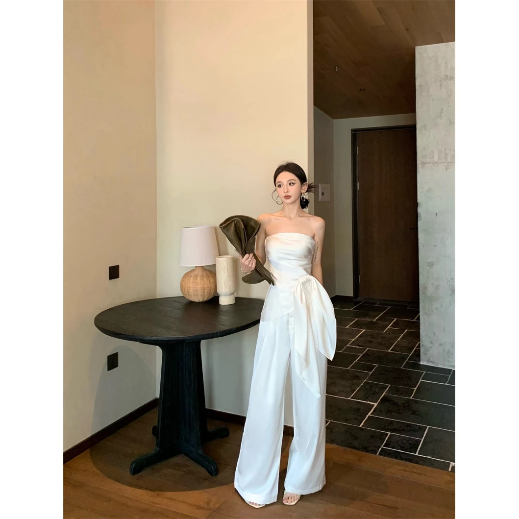 浪漫一字肩套装时髦复古气质设计感性感辣妹抹胸裤子套装22673