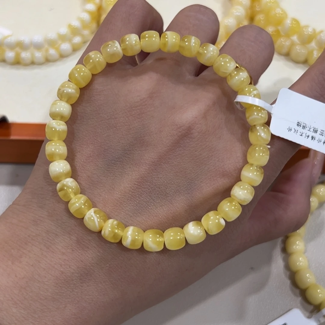 蜜蜡未镶嵌手链6.5m金瓷白妖花