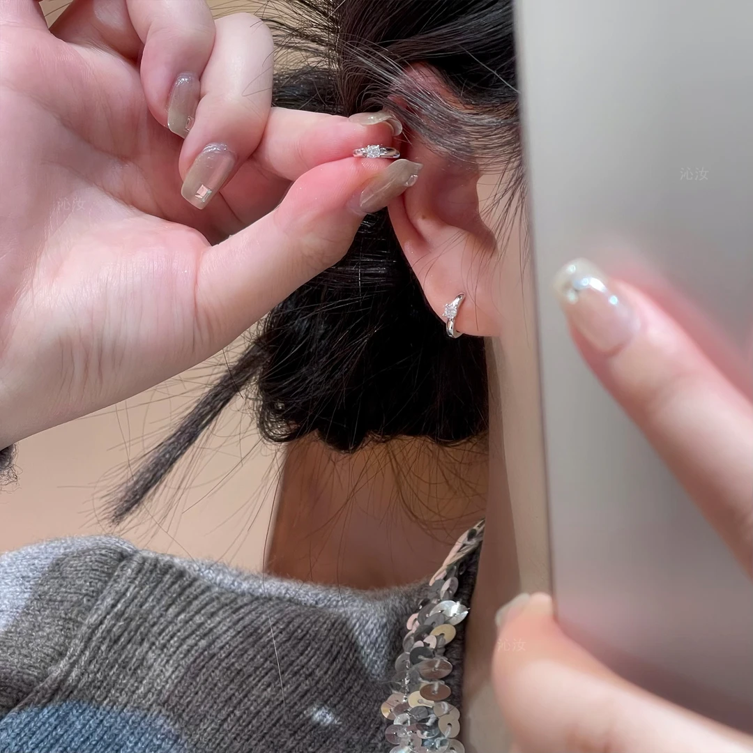【沁汝饰品】FQ751银色锆石简约耳扣双面可戴百搭高级