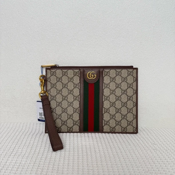 99新 GUCCI/古驰 5773/时尚百搭双G印花条纹信封手拿包