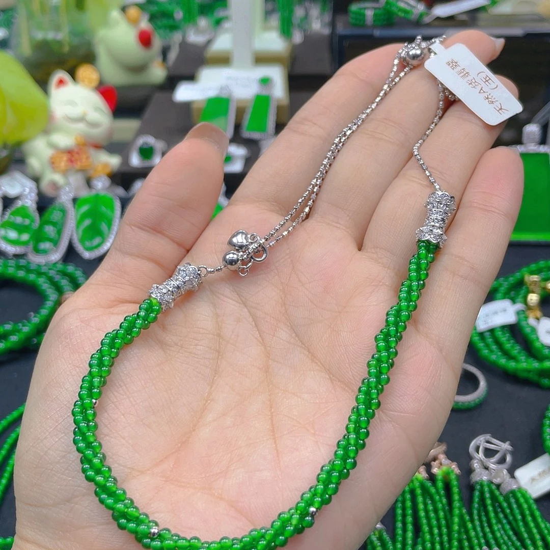 翡翠颈饰银S925镶嵌天然A货翡翠