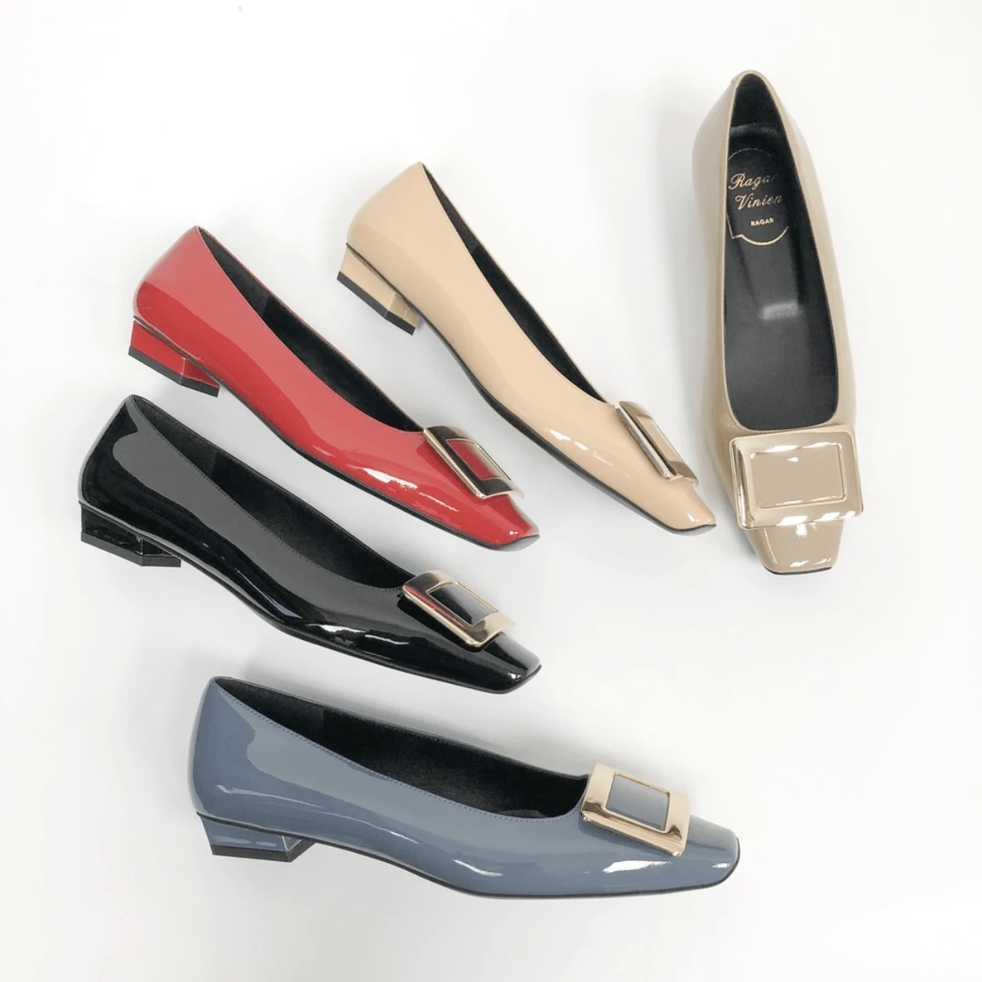 方头平跟经典蝴蝶结真皮一脚蹬时尚女鞋