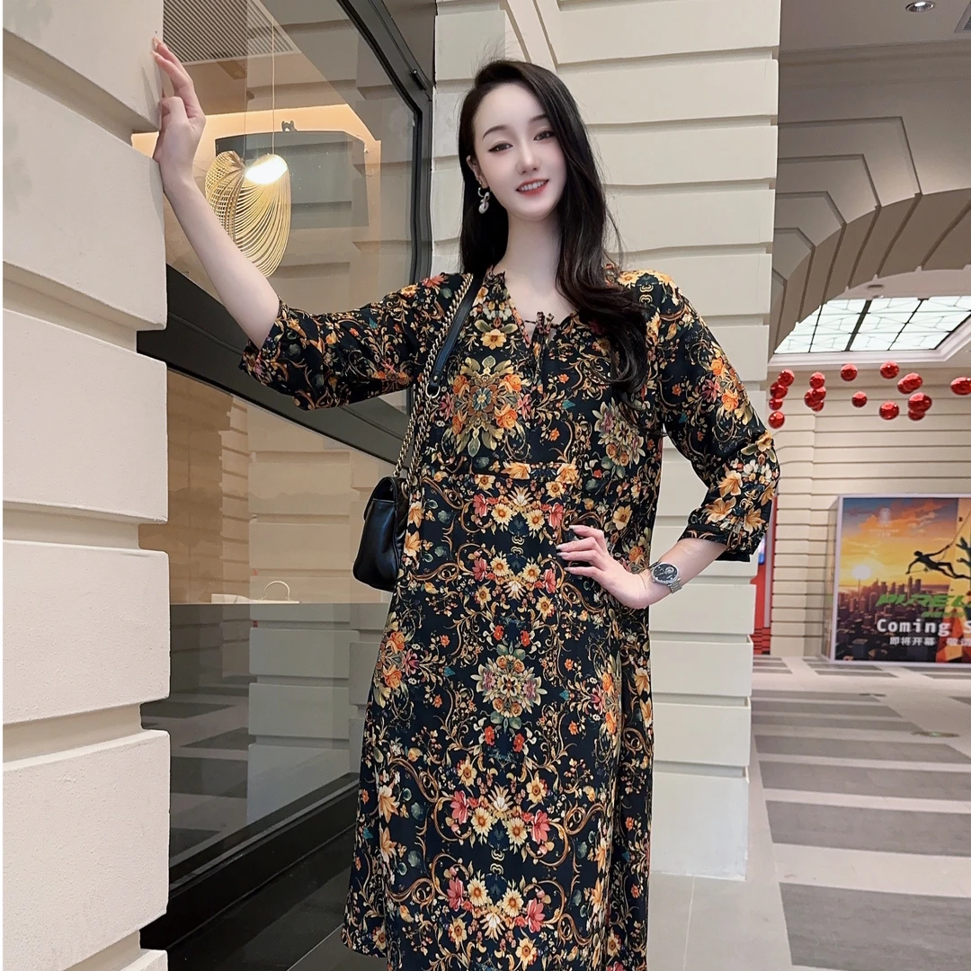 【米哆芊哆】2502裙子女款爆款2025新款气质轻奢显瘦裙裙长102cm