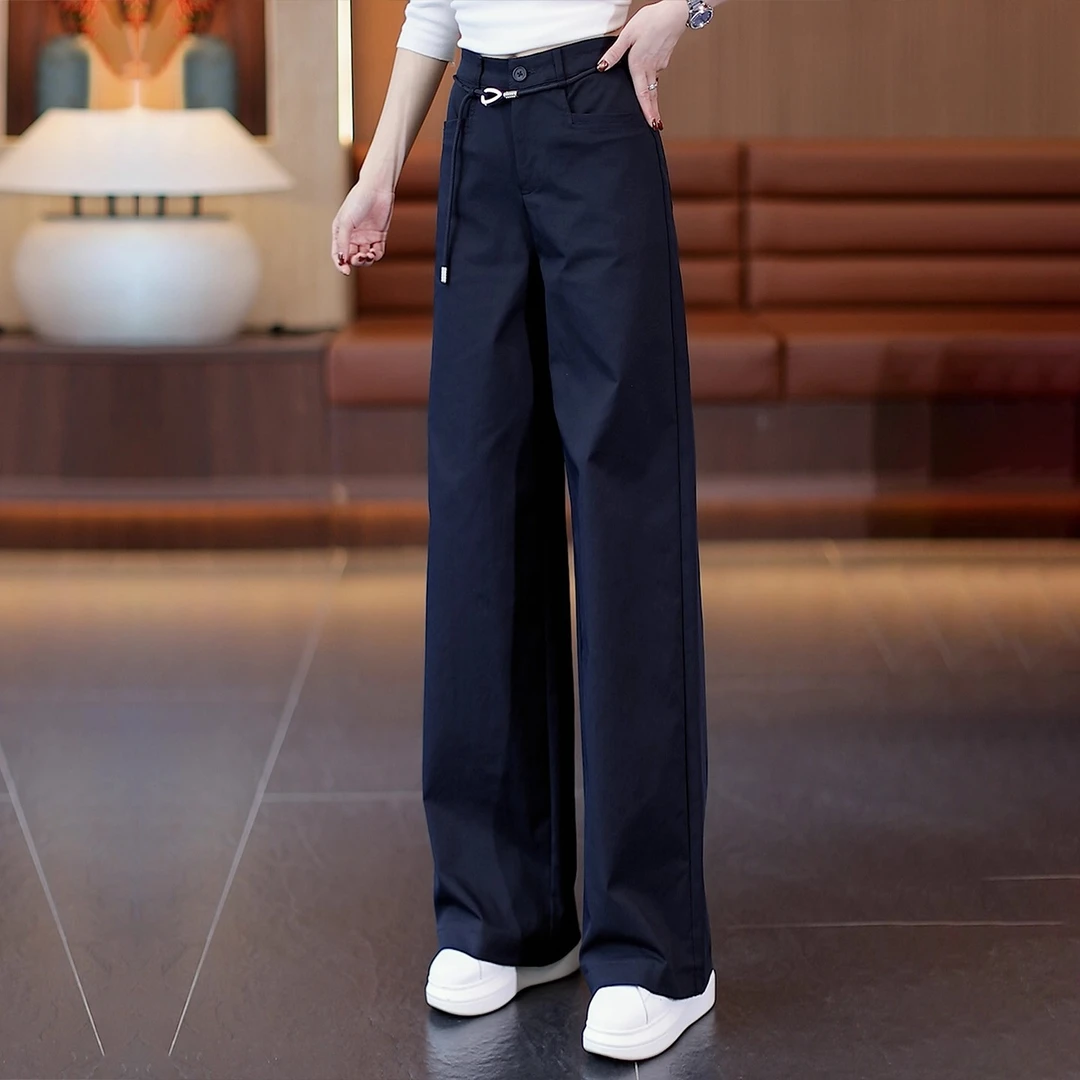 窄版阔腿裤女秋季2025新款今年流行爆款高腰宽松藏青色直筒休闲裤