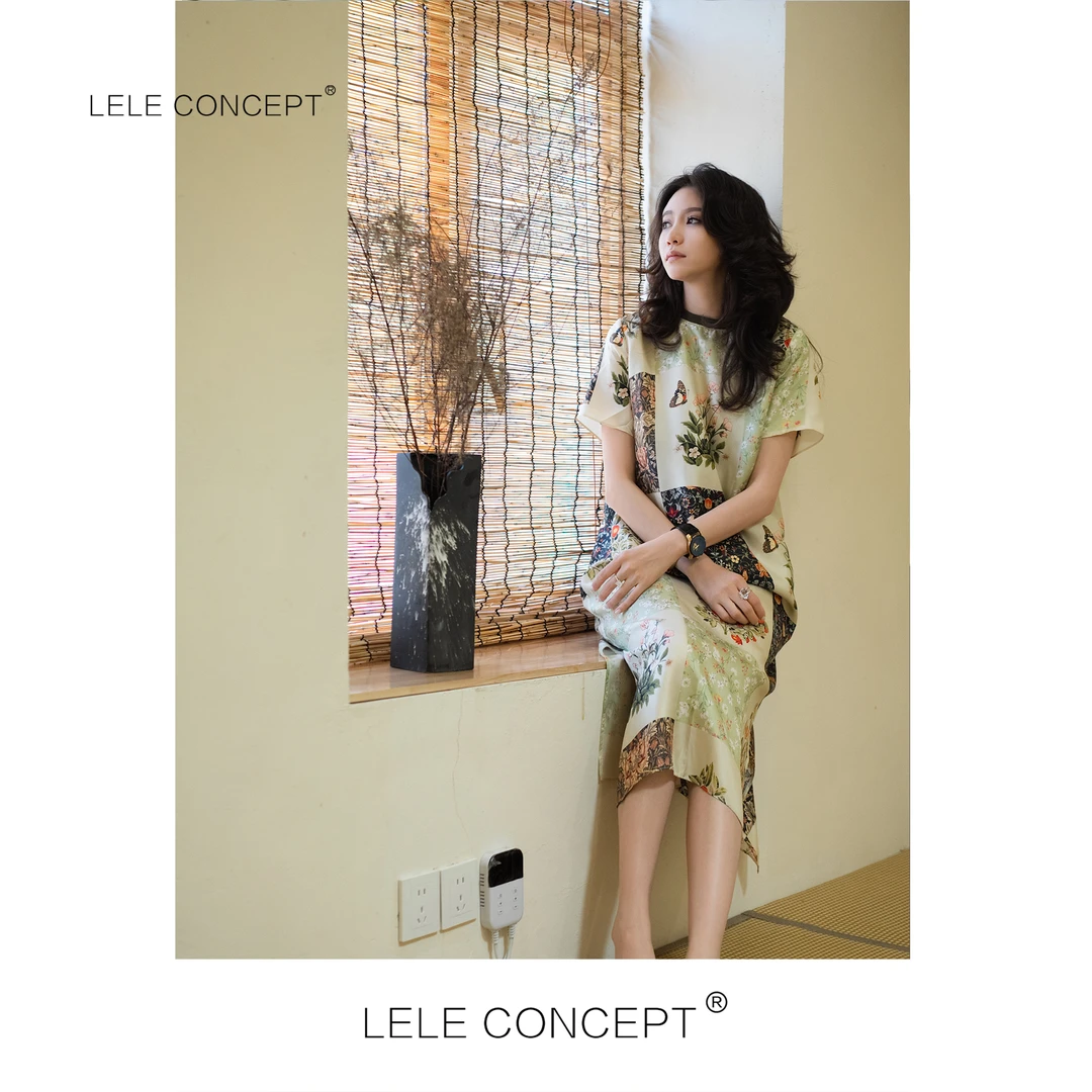 LELE CONCEPT丨设计师款拼接方块花连衣裙Q0621