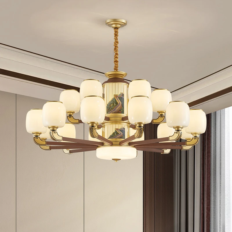 新中式吊灯胡桃木色别墅客厅灯中国风禅意大气餐厅灯2025年新款