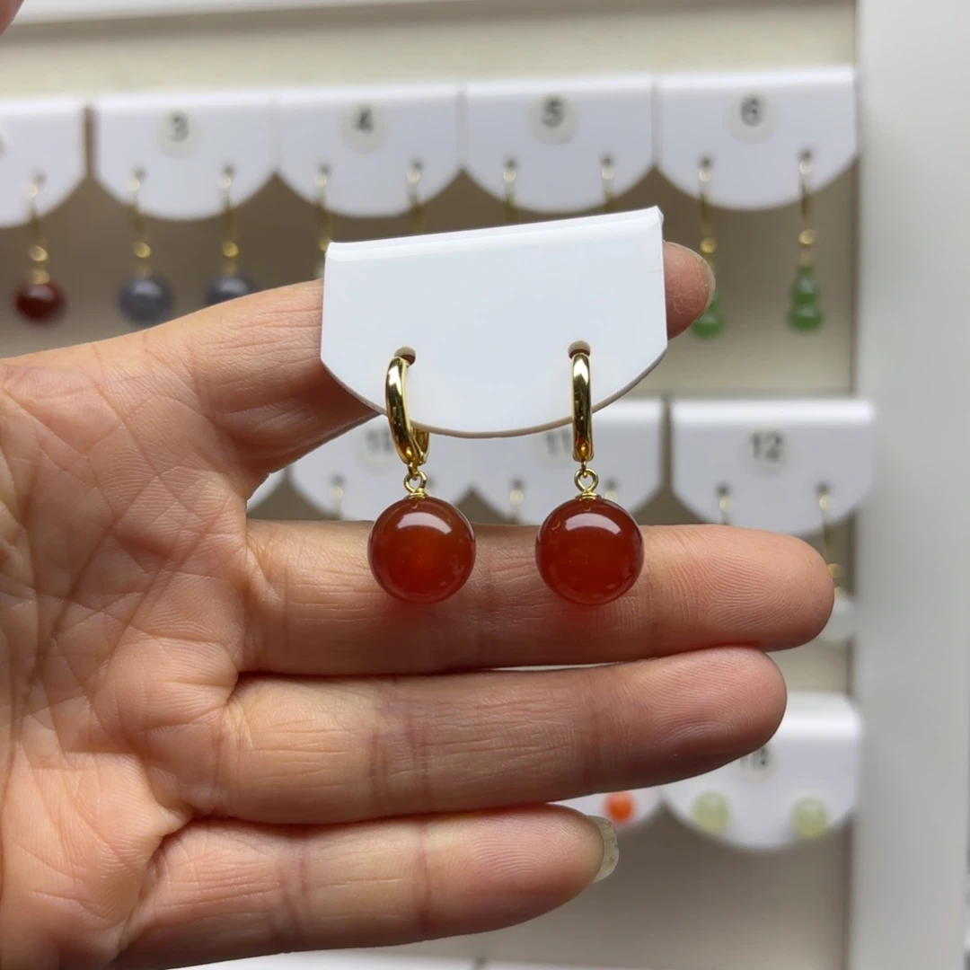 玛瑙/玉髓银S925镶嵌耳饰