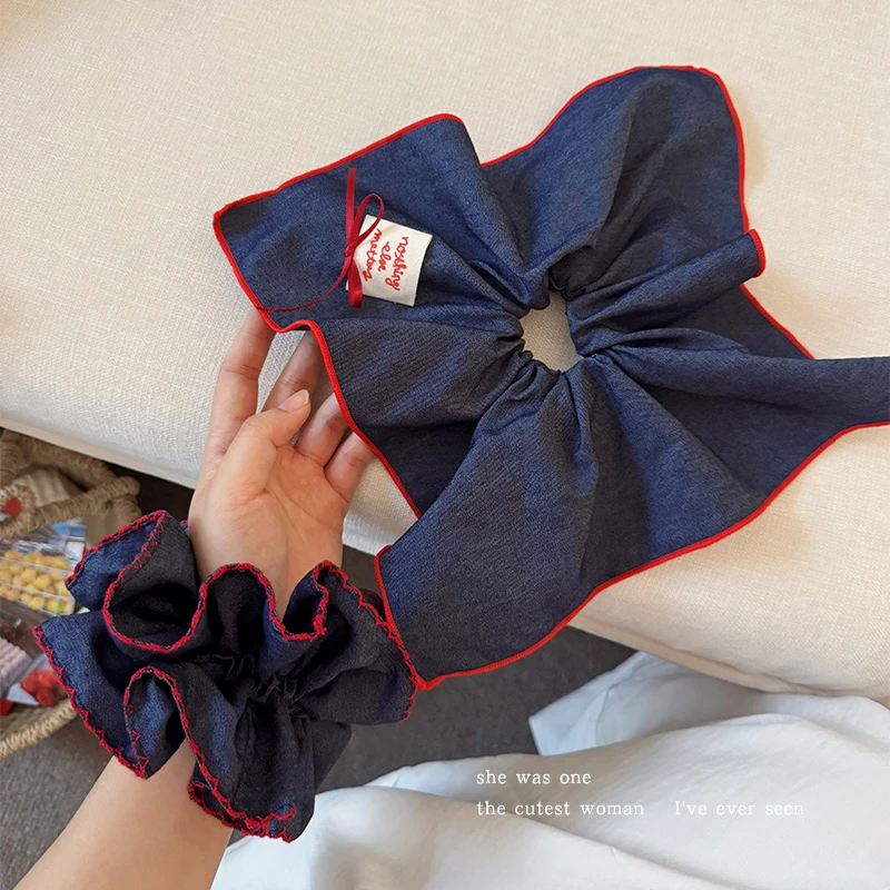 韩系蝴蝶结方巾大肠发圈女高级感双层头花头绳扎高马尾橡皮筋发绳