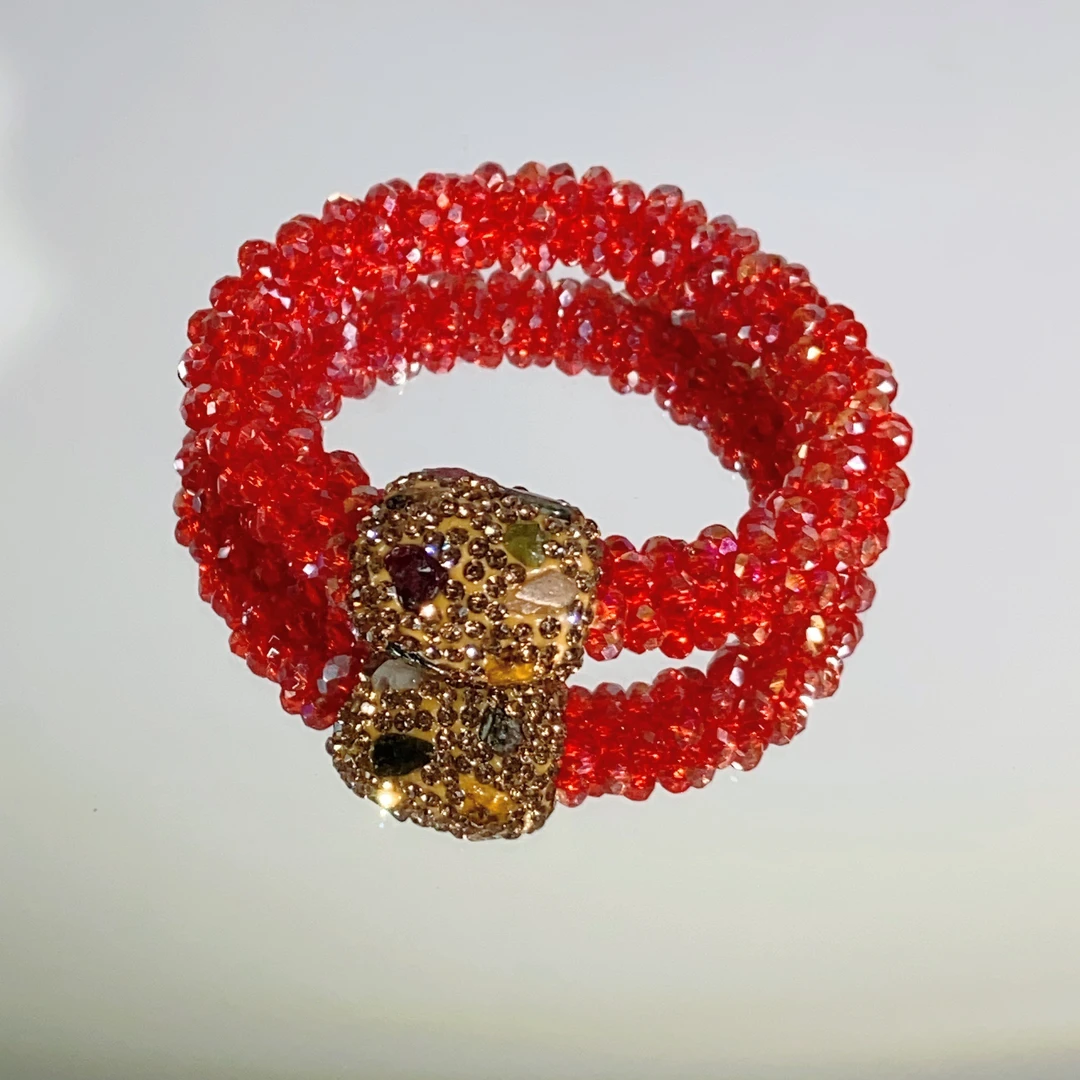 铜合金合成锆石手链 TTSD 红色SHL弹力手链时尚 编织经典 6790