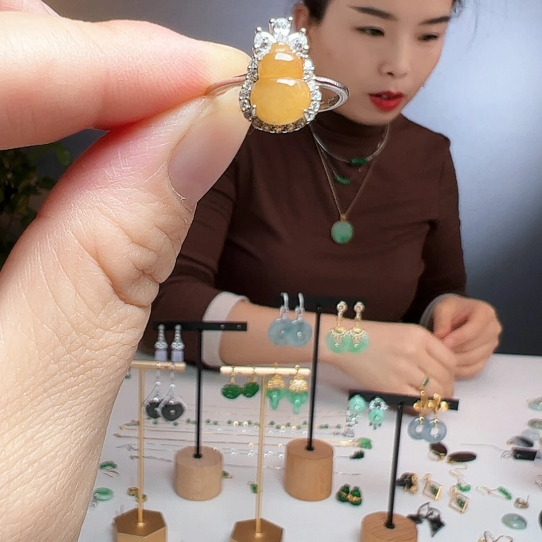 翡翠银S925镶嵌耳饰天然翡翠戒指