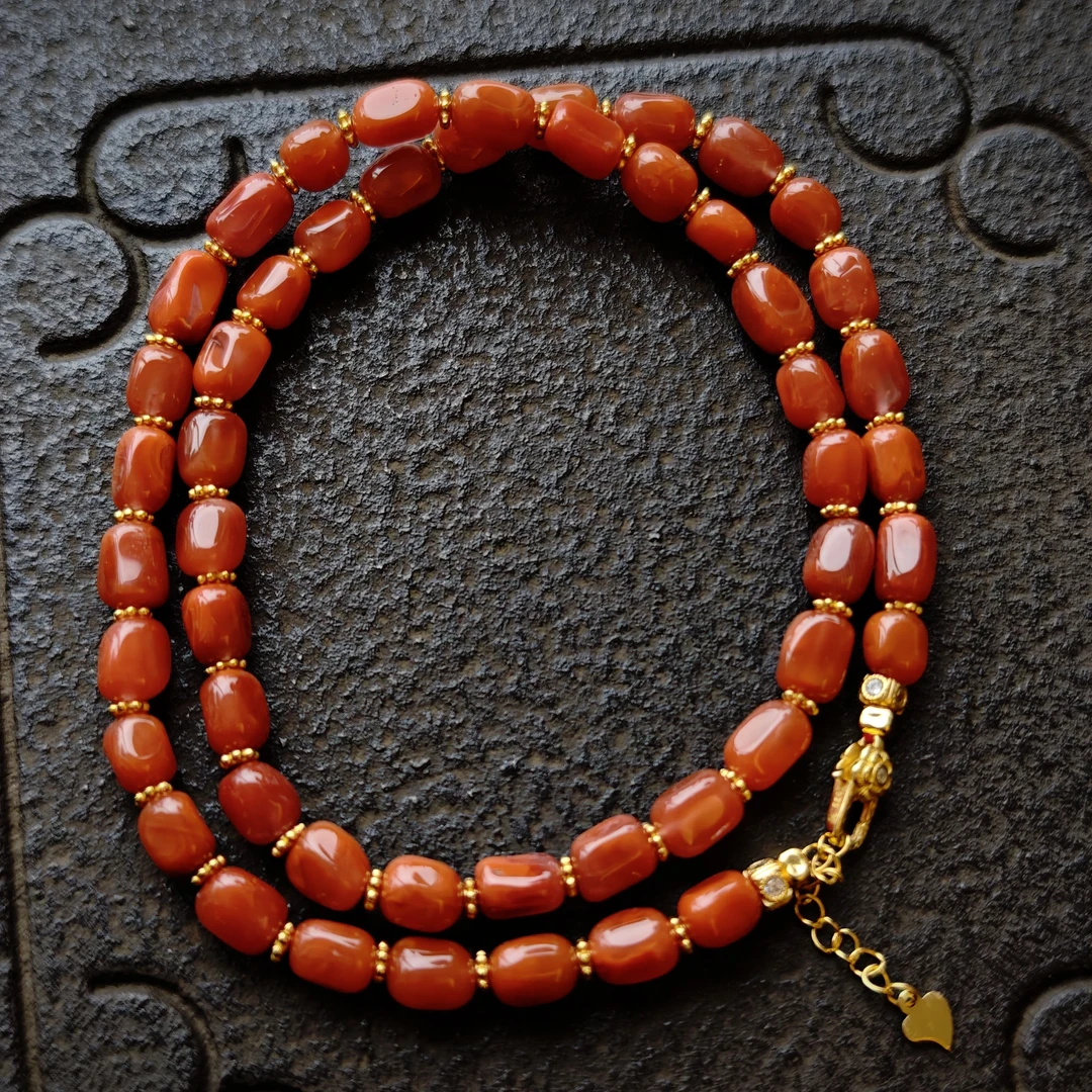 【钰玲珠宝】原矿无优化川料南红牛血红设计款随型项链- 899