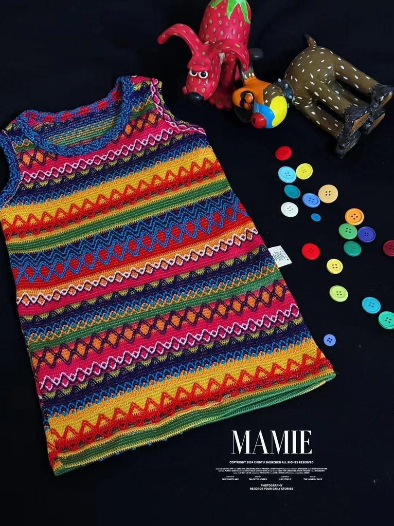 Yimo·波西亲子裙·宝宝宝妈针织镂空辣妹亲子背心裙