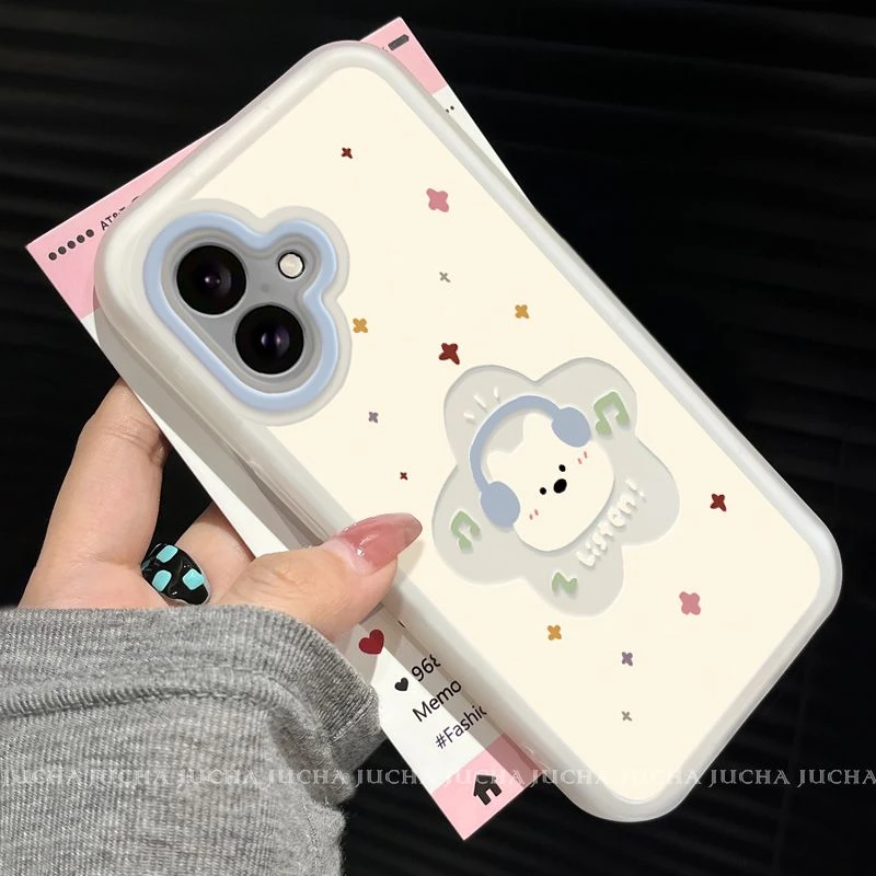 耳机小狗适用iphone16手机壳卡通可爱苹果15promax简约14情侣款13