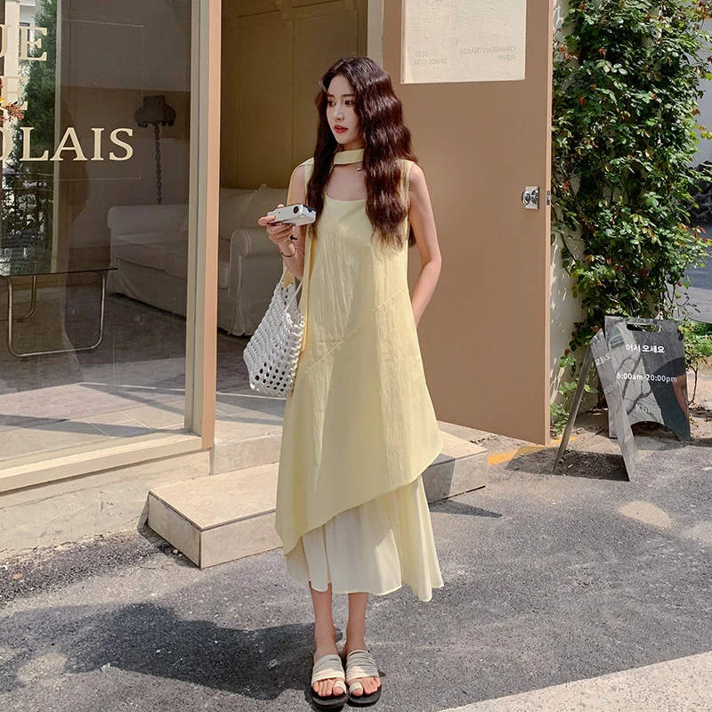 时尚减龄温柔2025新款雅秀无袖背心连衣裙女夏季休闲宽松显瘦长裙