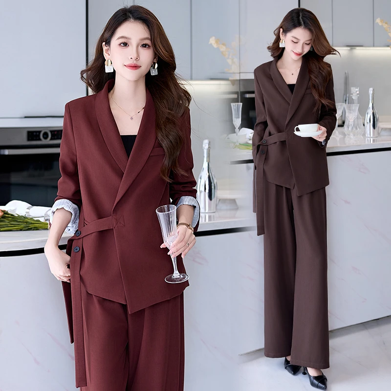 安格拉红西服套装女秋新款又a又飒韩系职业西装外套阔腿裤两件套