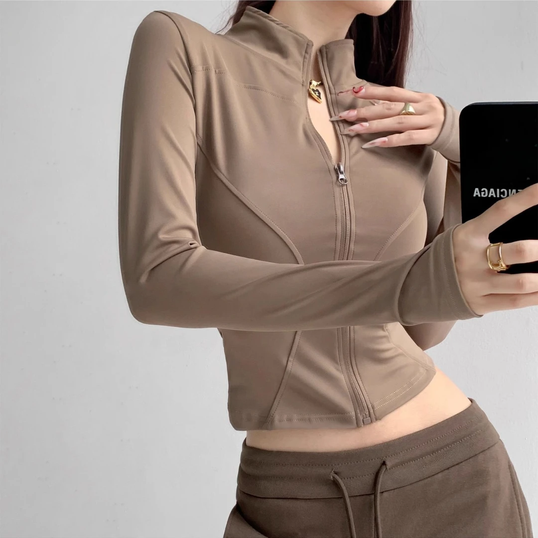 秋冬瑜伽服女紧身加绒运动外套休闲速干透气跑步健身长袖拉链开衫