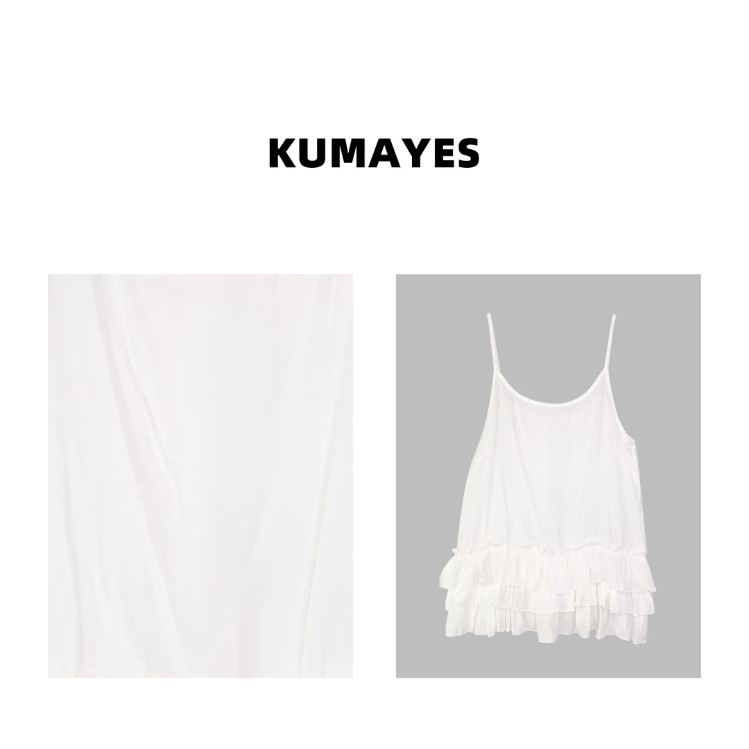 KUMAYES韩系甜美叠穿荷叶边蛋糕裙摆吊带背心女少女感微透上衣