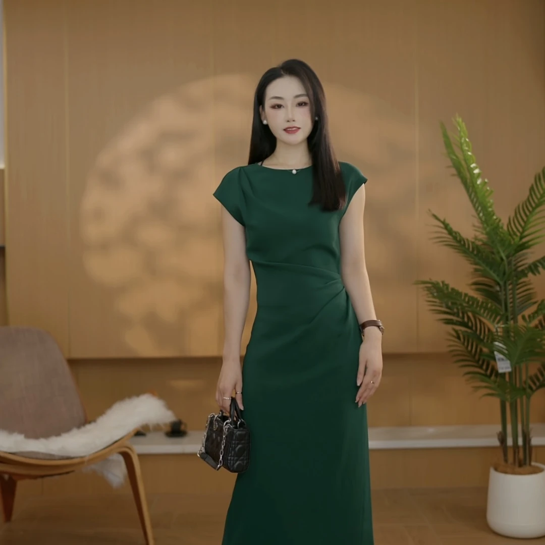 【连衣裙】JINGJIE STUDIO 夏季气质时尚收腰褶皱设计感连衣裙 5908