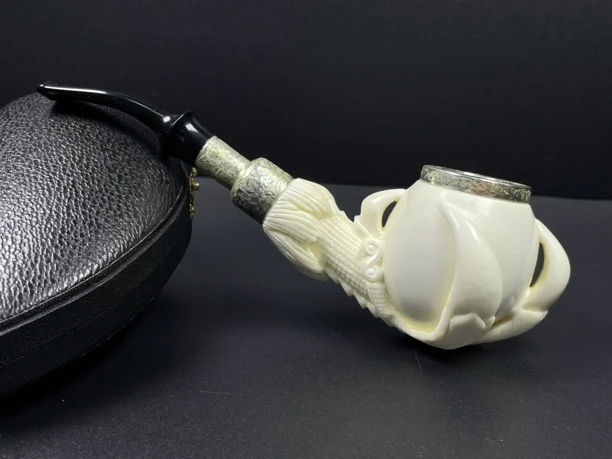 土耳其奥迪内龙爪蛋银圈军插手工海泡石烟斗内径19.7斗深45.1