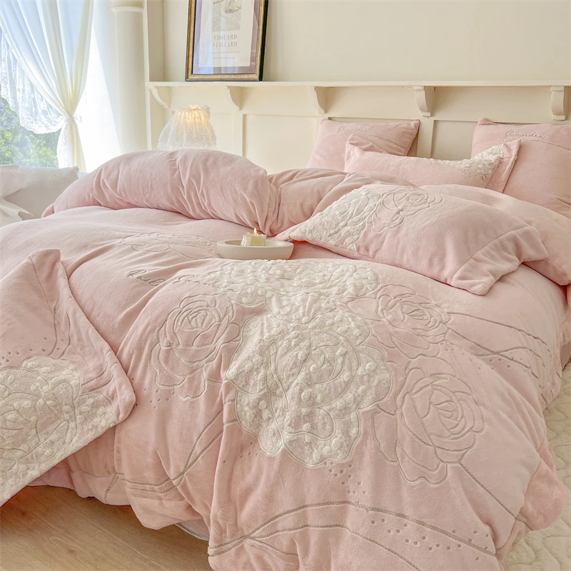 【绽放】牛奶绒四件套 刺绣工艺 立体花 保暖亲肤 床品套件