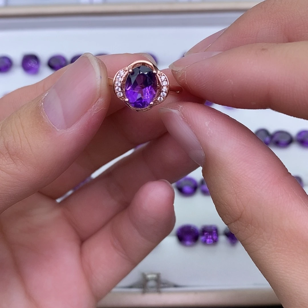 紫晶纯天然无优化紫水晶Q银S925镶嵌幽*草