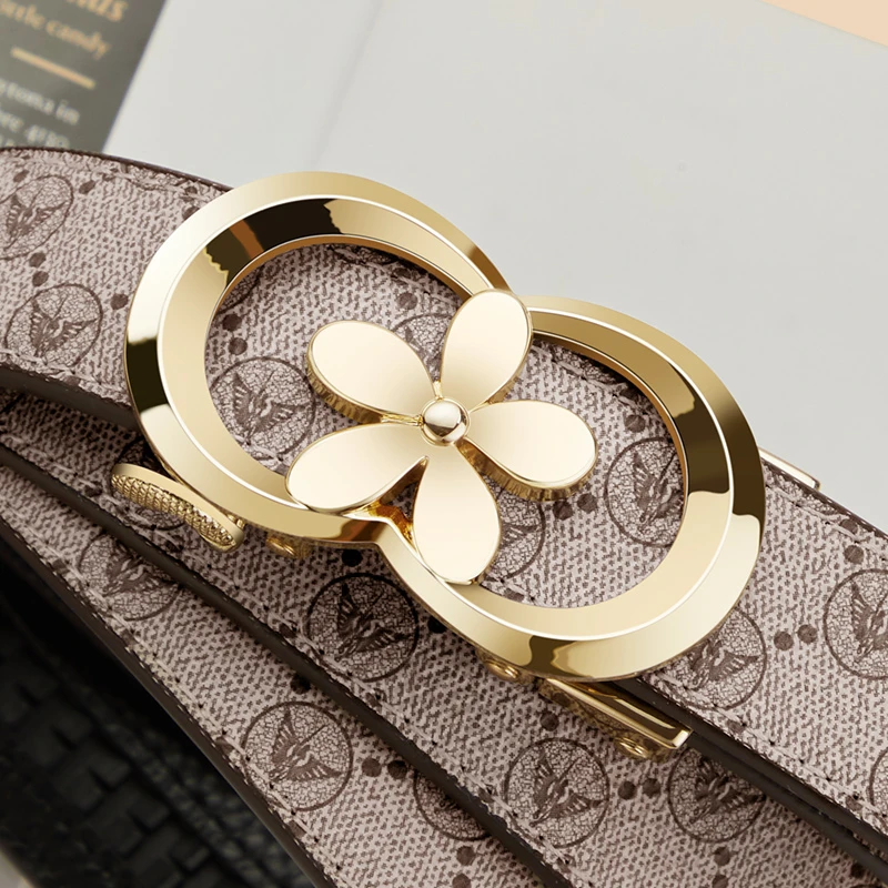 英皇保罗女士真皮腰带时尚百搭休闲潮流印花头层牛皮牛仔裤腰带女