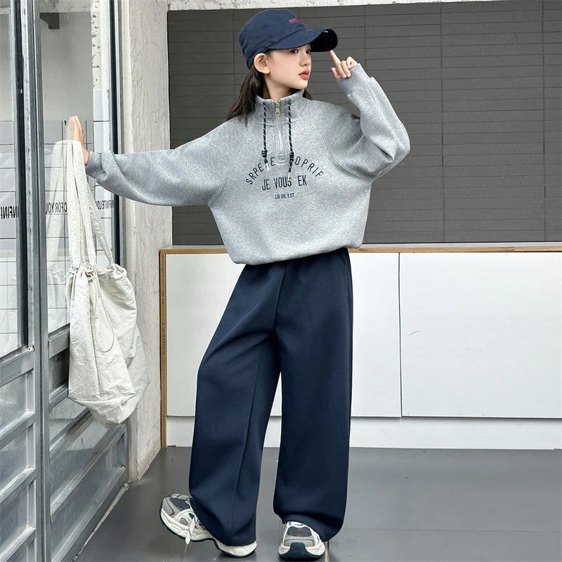 女童运动套装春秋款2025新款女孩大童休闲半拉链儿童秋装两件套潮