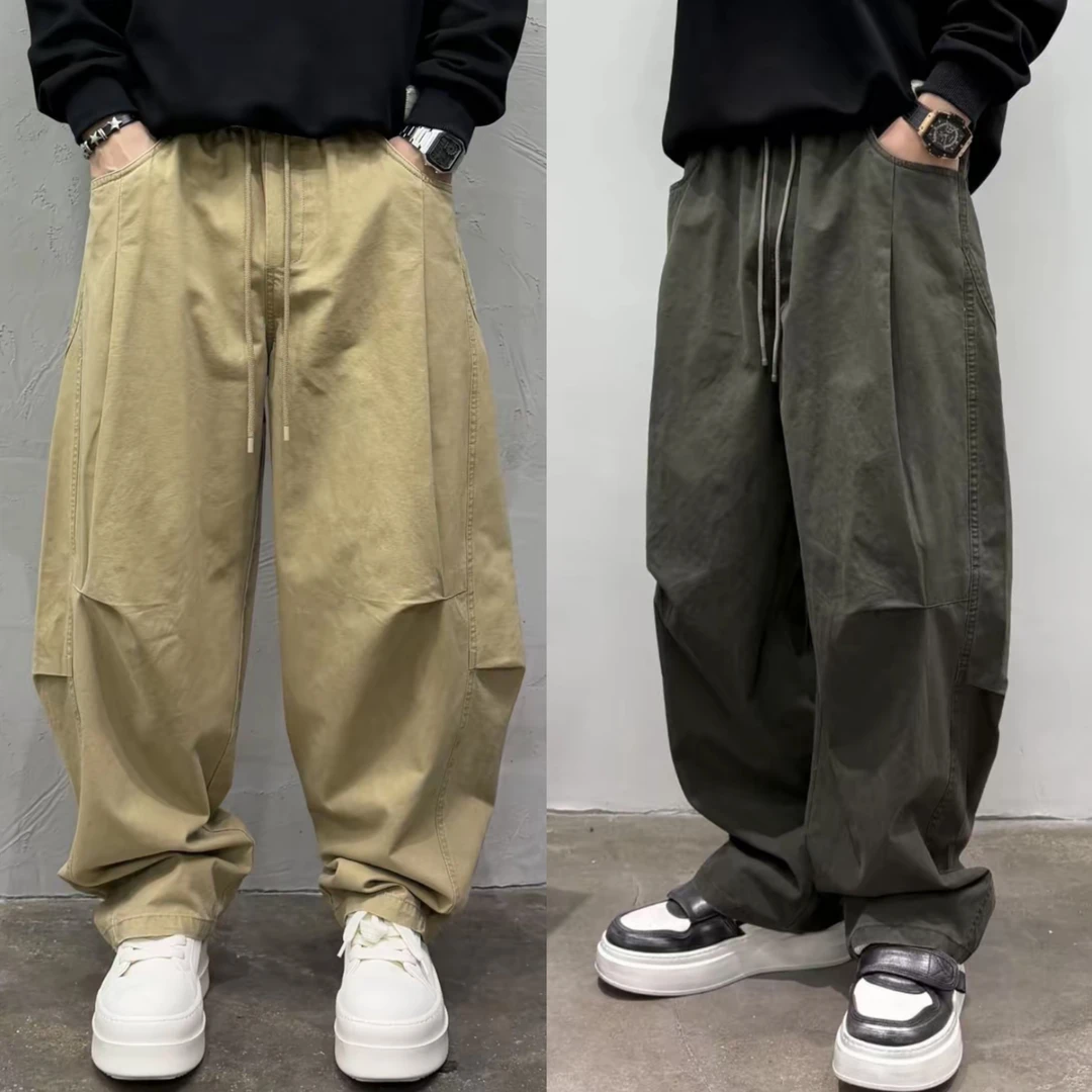 秋季新款美式潮牌拼接弯刀休闲裤男女同款时尚宽松百搭直筒长裤