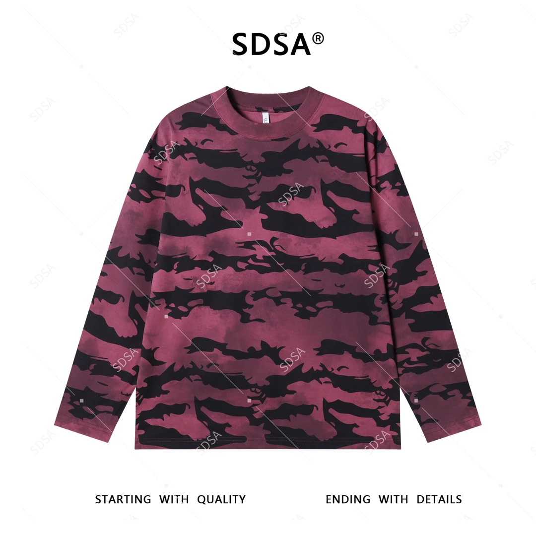 SDSA男士秋冬新款轻奢痞帅男装扎染撞色印花长袖T恤圆领宽松上衣
