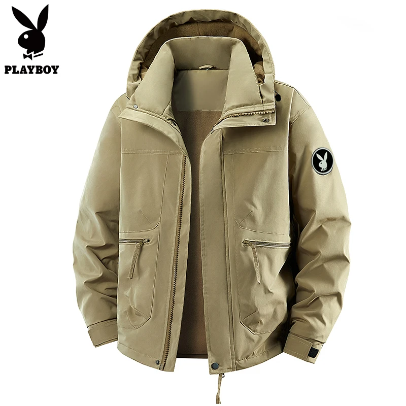 PLAYBOY/花花公子男冲锋棉衣2025加绒加厚保暖冬季棉服工装袄子冬