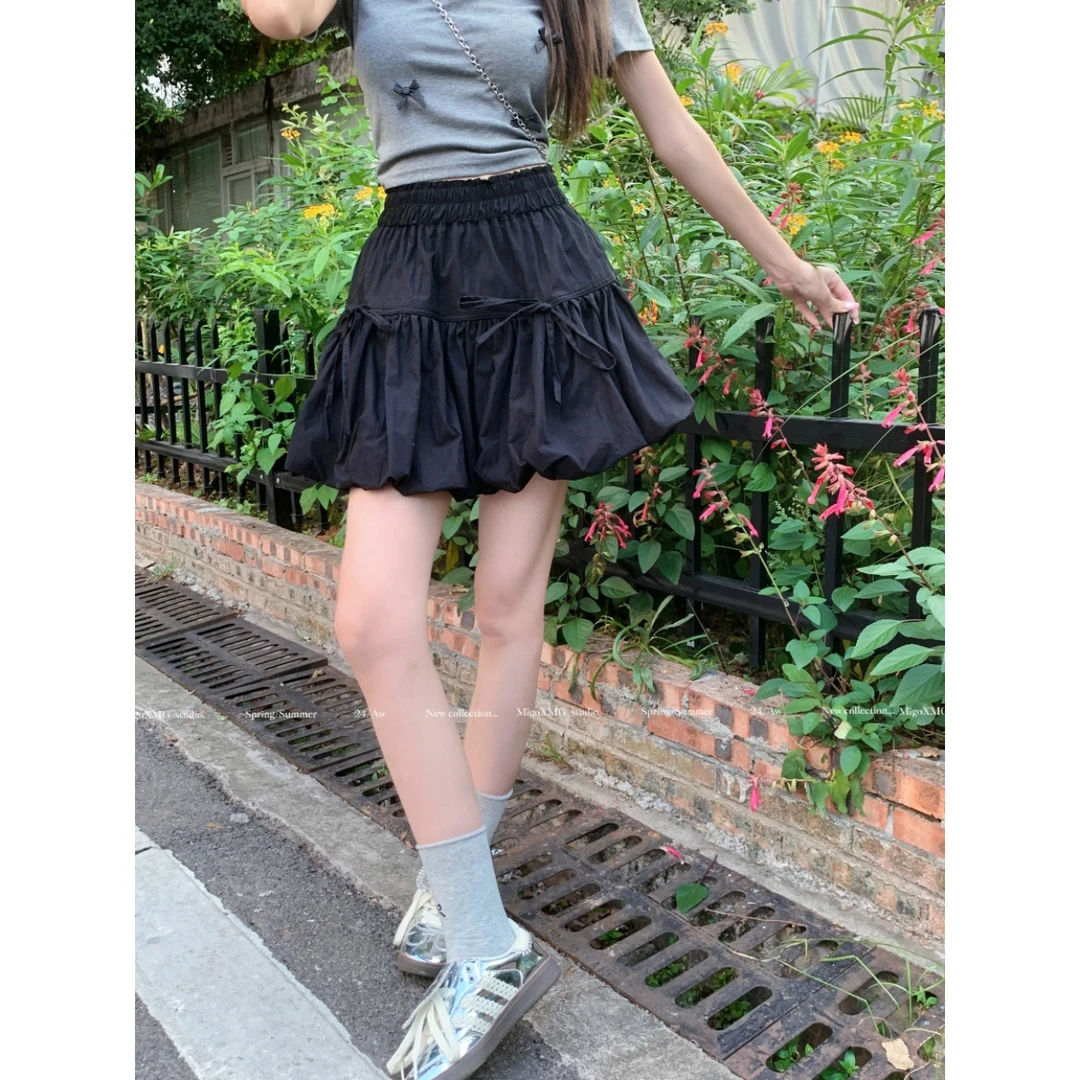 【贝蒂】大码胖mm欧若风蝴蝶结花苞半身裙新款高腰显瘦A字蓬蓬短裙